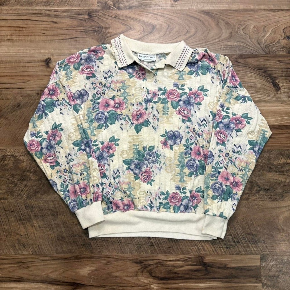 Vintage Y2K Green St Floral Lightweight Long Sleeve Shirt Women's Made in USA